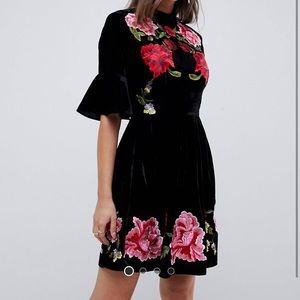 ASOS Design Velvet Embroidered Skater Dress